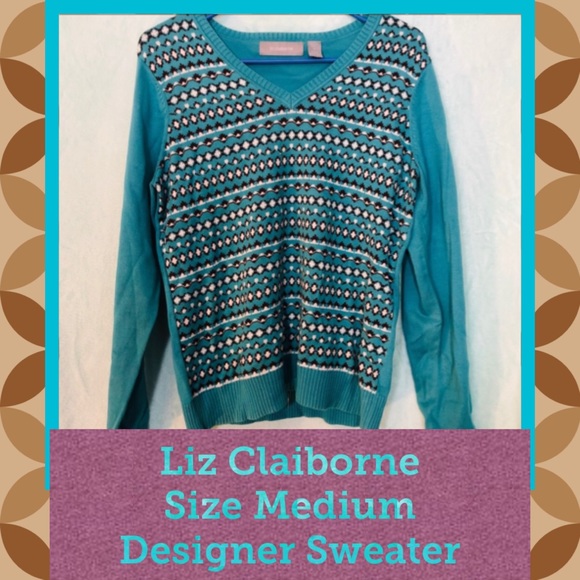 ❄️Liz Claiborne vintage Med designer print sweater - Picture 1 of 7
